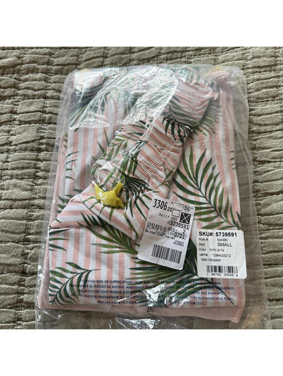 LANDS' END Pajama Set Wm SZ S(6/8) Pink/Green PinstripeTropical Pants/Pink Shirt - Picture 3 of 6